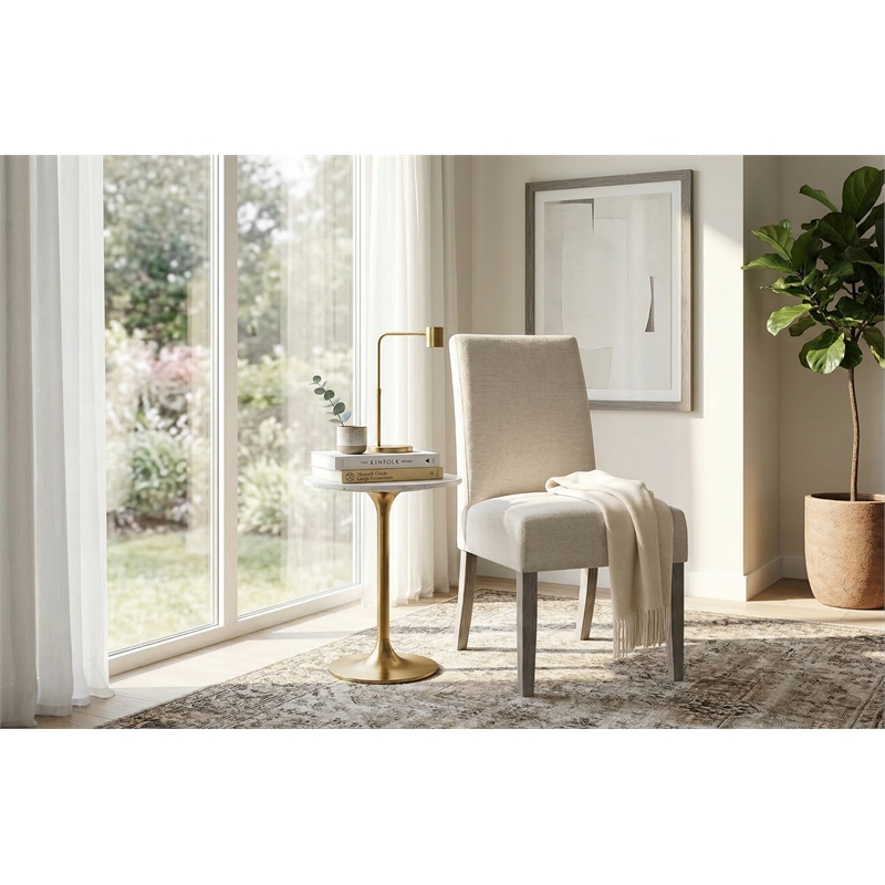 Bowery Hill Upholstered Dining Chairs Set of 2 with Acacia Frame in Grey