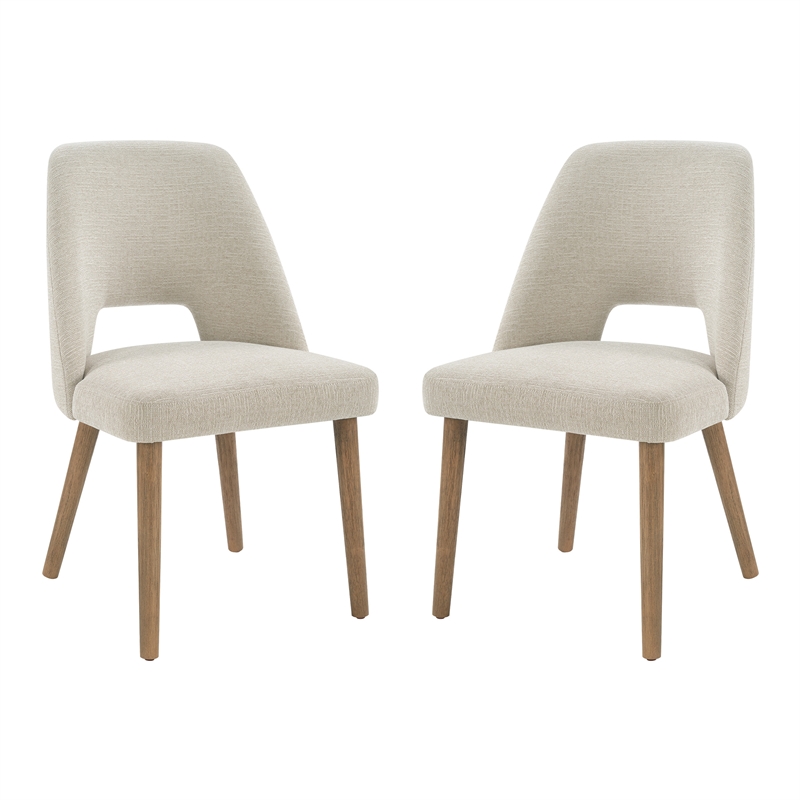 Bowery Hill Dining Chairs 2 Pack with Tapered Oak Legs in Linen White