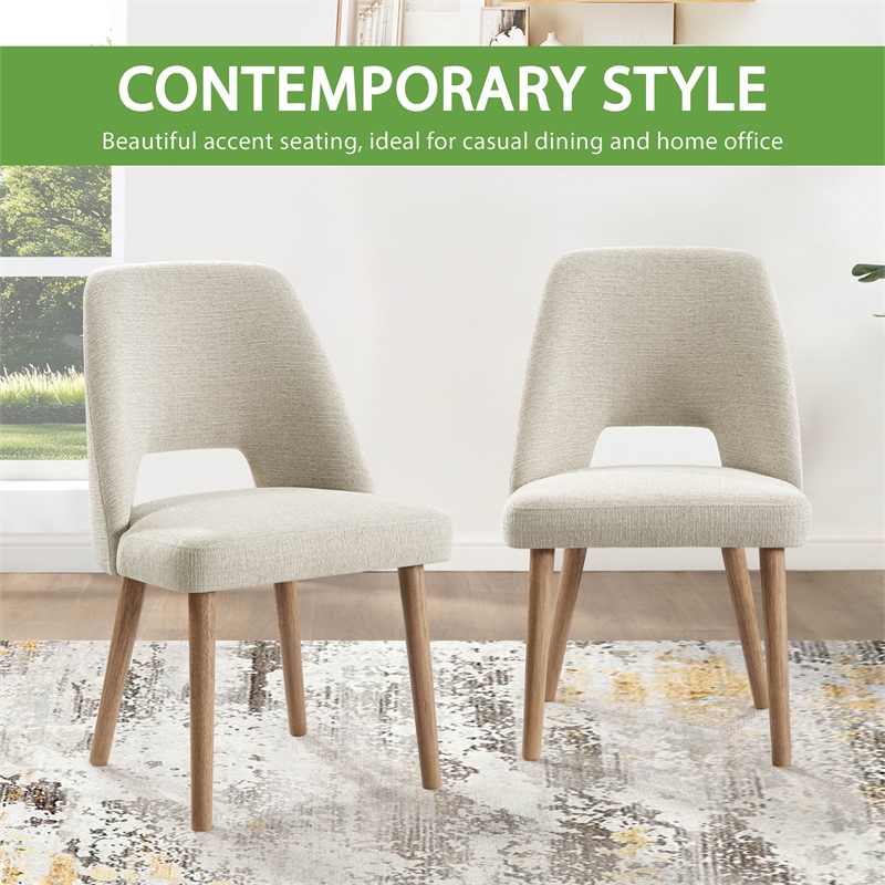 Bowery Hill Dining Chairs 2 Pack with Tapered Oak Legs in Linen White