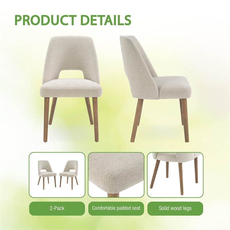 Bowery Hill Dining Chairs 2 Pack with Tapered Oak Legs in Linen White