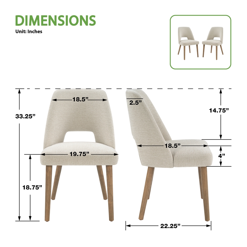Bowery Hill Dining Chairs 2 Pack with Tapered Oak Legs in Linen White