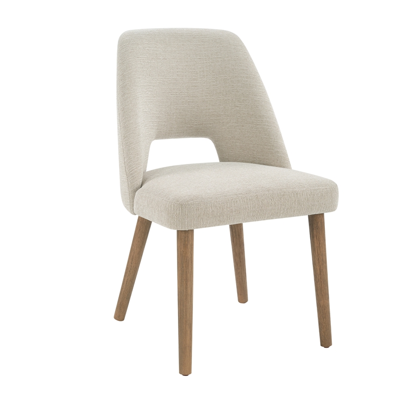 Bowery Hill Dining Chairs 2 Pack with Tapered Oak Legs in Linen White