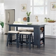 Bowery Hill 5 Piece Counter Dining Set with Bookshelf Table in Navy Blue