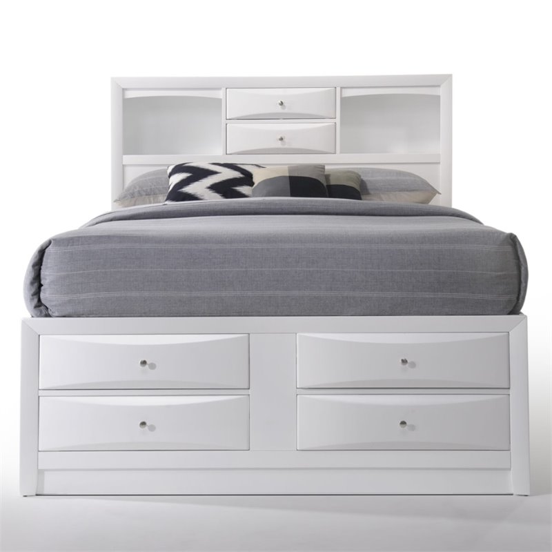Bowery Hill Queen Wooden Bed with Storage & 8 Drawers in White
