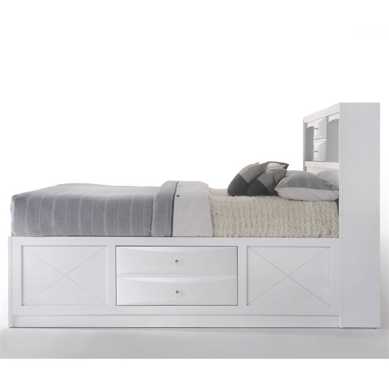 Bowery Hill Queen Wooden Bed with Storage & 8 Drawers in White