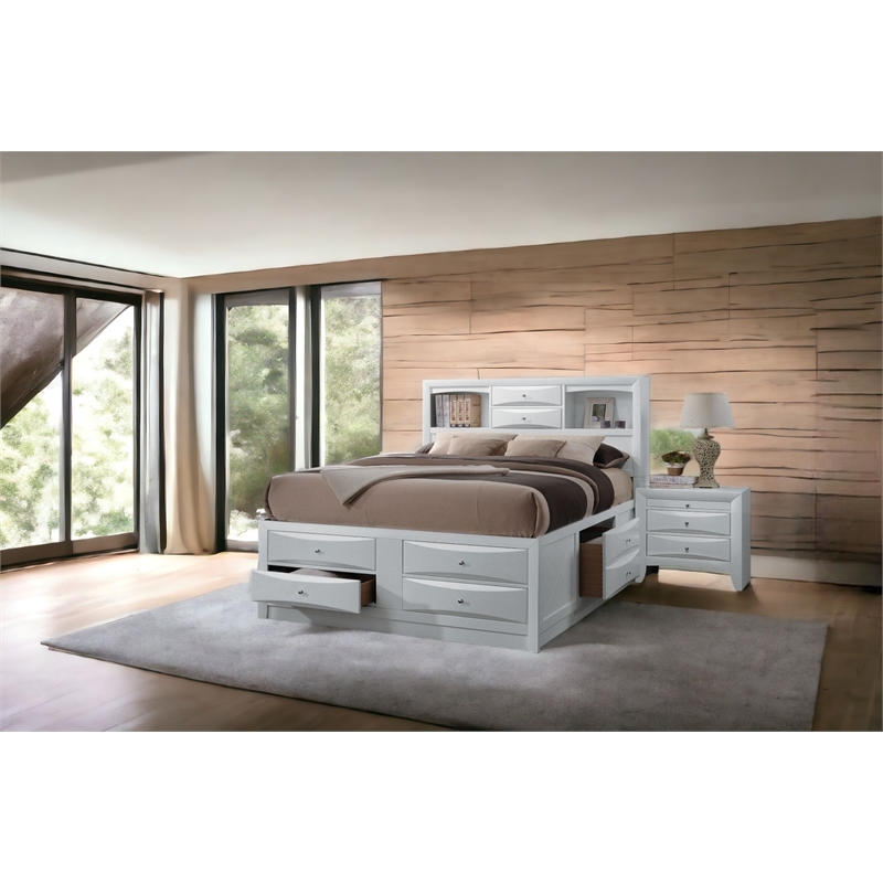 Bowery Hill Queen Wooden Bed with Storage & 8 Drawers in White