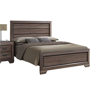 Bowery Hill Eastern King Wooden Panel Bed in Weathered Gray Grain Finish
