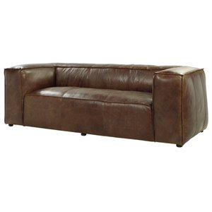 Bowery Hill Retro Sofa in Brown Top Grain Leather with Aluminum Accents