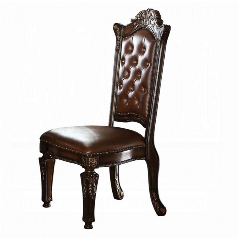 Bowery Hill Tufted Faux Leather Dining Side Chair in Cherry Set of 2