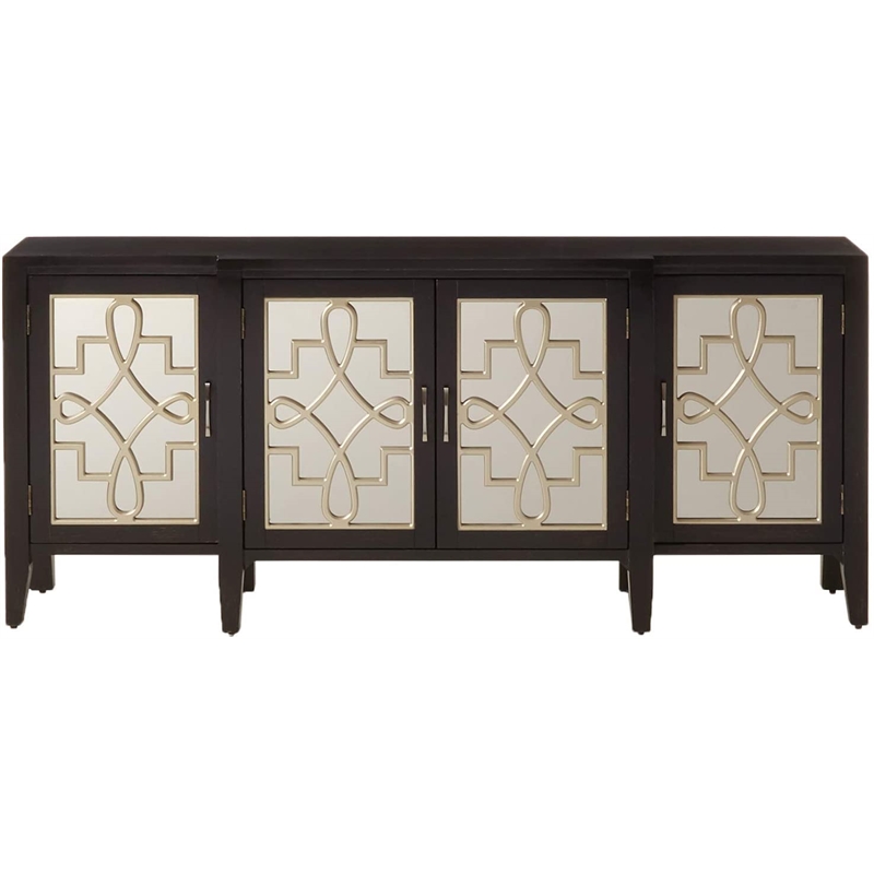 Bowery Hill Console Table with 4 Mirror Doors in Antique Black 32