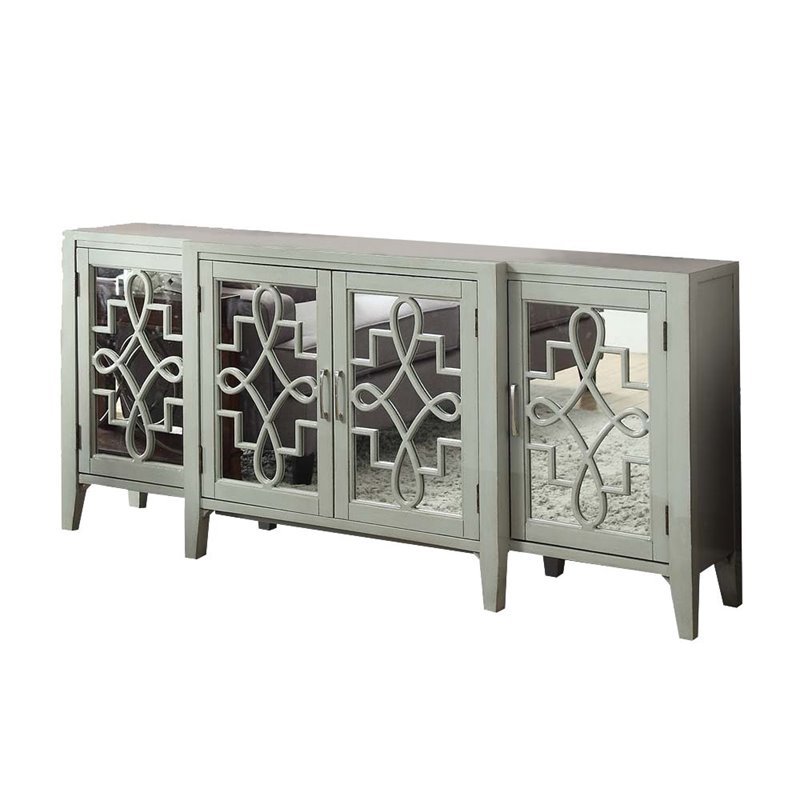 Bowery Hill Console Table with 4 Mirror Doors in Antique Gray 32