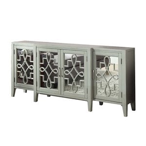 Bowery Hill Console Table with 4 Mirror Doors in Antique Gray 32&quotH x 72&quotW