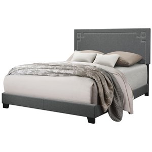 Bowery Hill Queen Panel Bed with Upholstered Headboard in Gray Fabric
