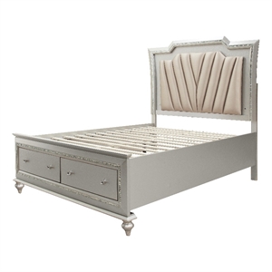 Bowery Hill Queen Faux Leather Storage Bed with LED in Champagne