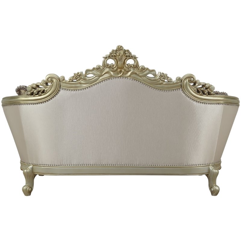 Bowery Hill Loveseat with 4 Pillows in Cream Fabric and Golden Ivory Finish