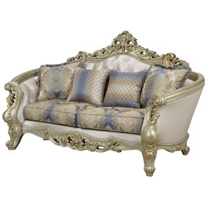 Bowery Hill Loveseat with 4 Pillows in Cream Fabric and Golden Ivory Finish