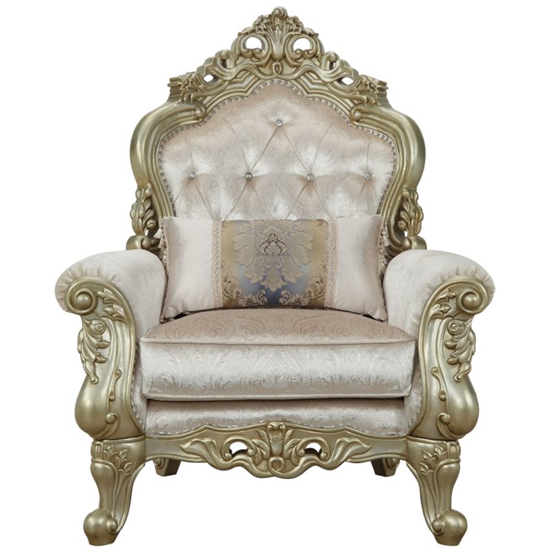 Bowery Hill Chair with 1 Pillow in Cream Faux Leather and Golden Ivory
