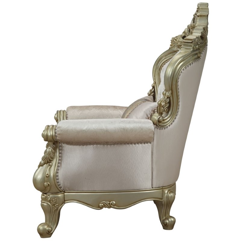 Bowery Hill Chair with 1 Pillow in Cream Faux Leather and Golden Ivory