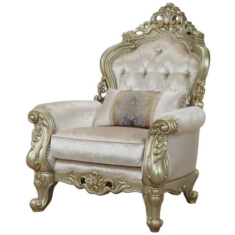 Bowery Hill Chair with 1 Pillow in Cream Faux Leather and Golden Ivory