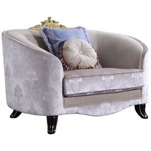 Bowery Hill Chair with 2 Pillows in Cream Fabric and Wood Molding Crown
