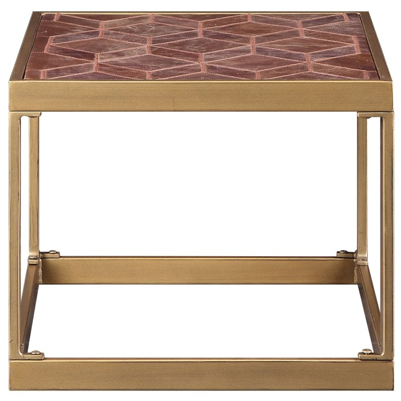 Bowery Hill Rectangular Metal Frame End Table in Retro Brown
