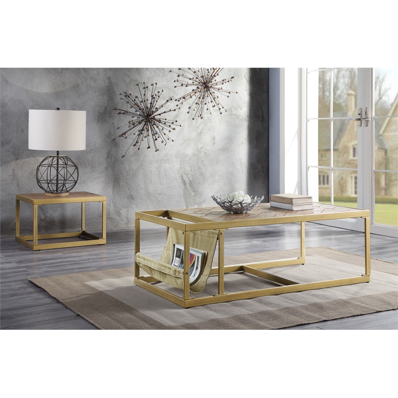 Bowery Hill Rectangular Metal Frame End Table in Retro Brown