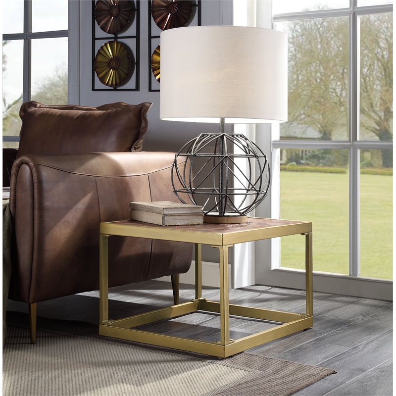 Bowery Hill Rectangular Metal Frame End Table in Retro Brown