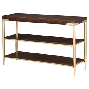 Bowery Hill Wooden Sofa Table with 2 Shelves in Cherry and Metal Base