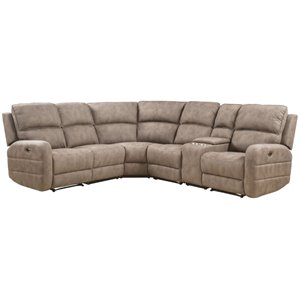 Bowery Hill Reclining Sectional Sofa with USB Dock in Mocha Wood