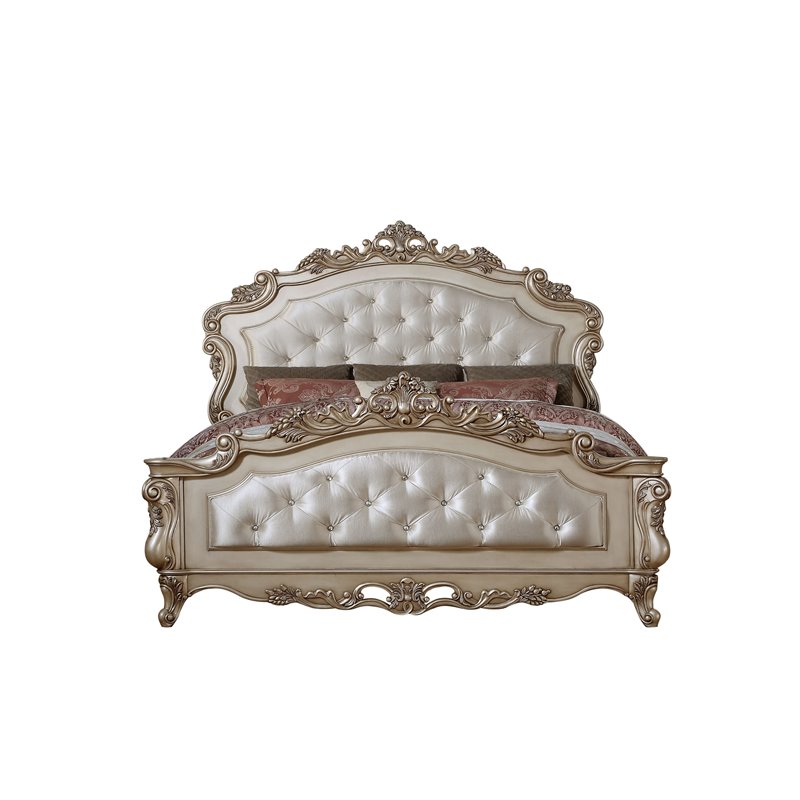 Bowery Hill California King Panel Bed in Fabric and Golden Ivory Finish