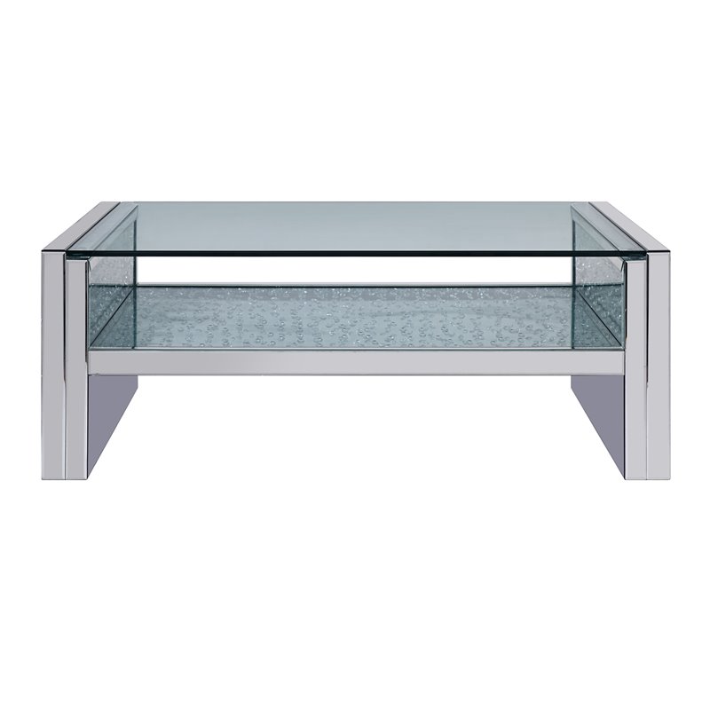 Bowery Hill Rectangular Coffee Table with Mirrored Base and Glass Top