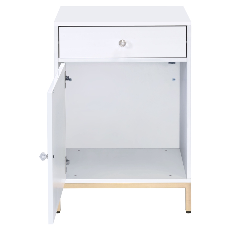 Bowery Hill Engineered Wood 1-Drawer Cabinet in White Gloss and Gold