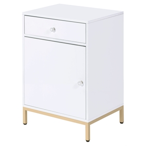 Bowery Hill Engineered Wood 1-Drawer Cabinet in White Gloss and Gold