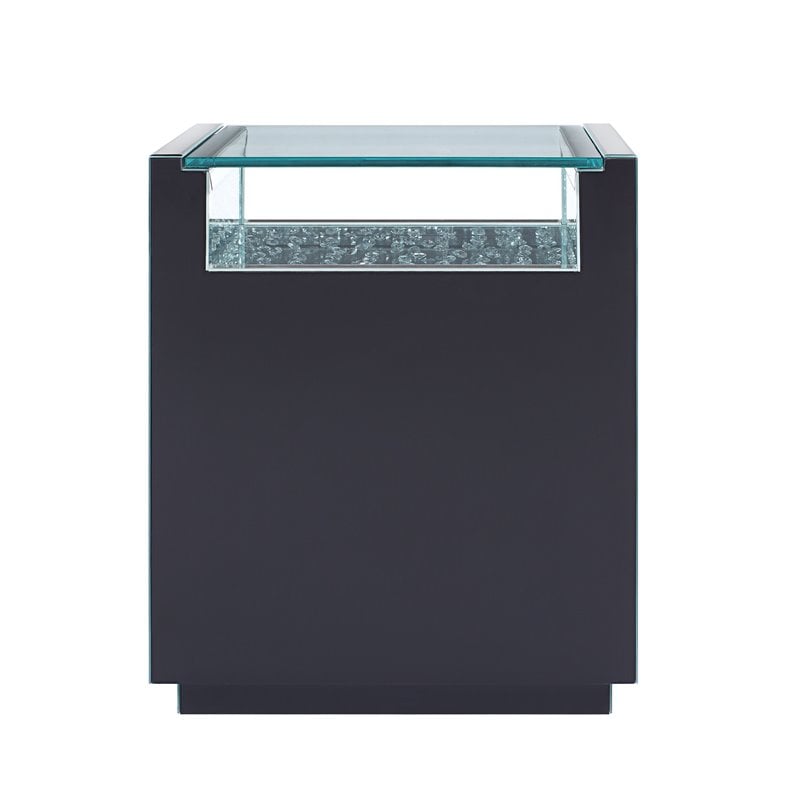 Bowery Hill Mirrored End Table with Glass Top and Faux Crystal Inlay
