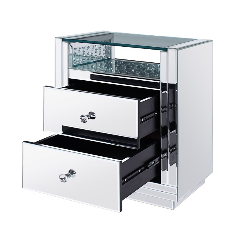 Bowery Hill Mirrored End Table with Glass Top and Faux Crystal Inlay