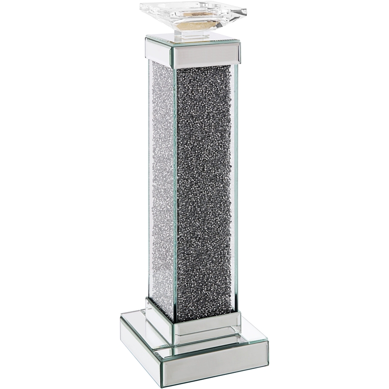 Bowery Hill Mirrored Accent Candleholder with Acrylic Inlay in Clear Glass