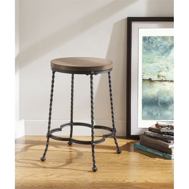 Bowery Hill Counter Height Set with Wood Top in Walnut and Black