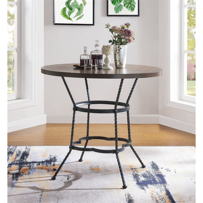 Bowery Hill Counter Height Set with Wood Top in Walnut and Black