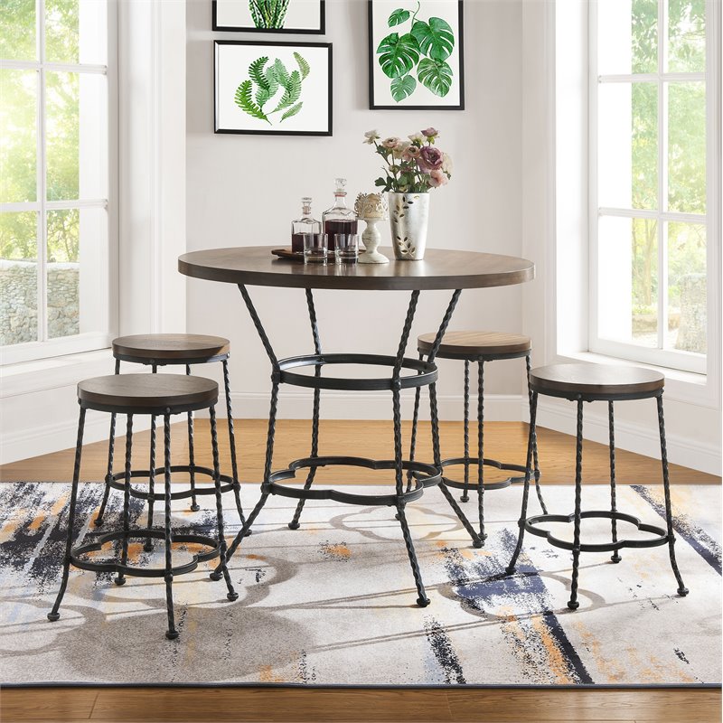 Bowery Hill Counter Height Set with Wood Top in Walnut and Black