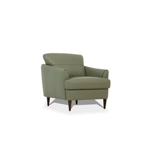 Bowery Hill Moss Green Leather Chair with T Cushion and Sloped Arms
