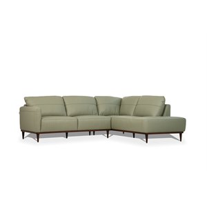 Bowery Hill Right-Facing Leather Sectional Sofa in Dark Walnut/Green