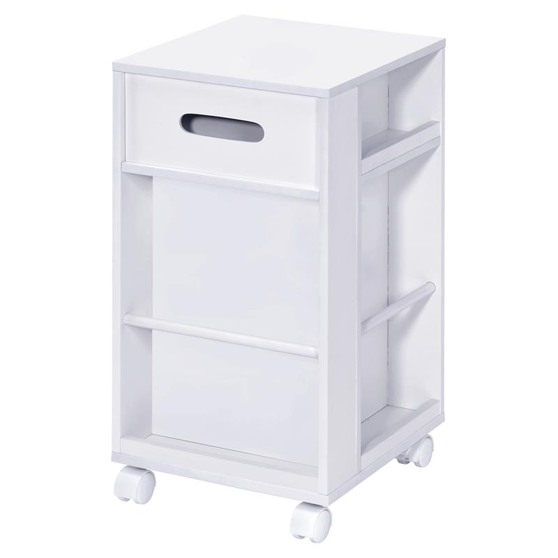 Bowery Hill Wood Storage Cart with White Finish and Caster Wheels