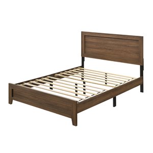 Bowery Hill Eastern King Panel Bed in Oak Wood with Tapered Legs