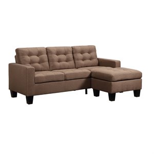 Bowery Hill Sectional Sofa with Reversible Ottoman in Brown Linen