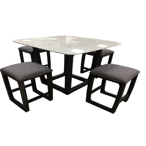 Bowery Hill Counter Height Table in White Marble and Espresso