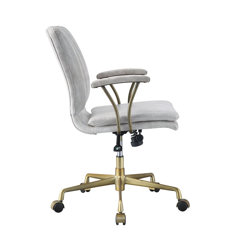 Bowery Hill High Back Office Chair in Vintage White Leather and Chrome