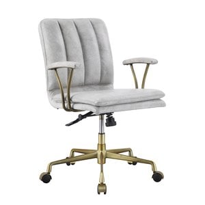 Bowery Hill High Back Office Chair in Vintage White Leather and Chrome