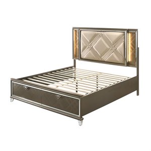 Bowery Hill Eastern King Bed with LED Lighting and Storage in Champagne