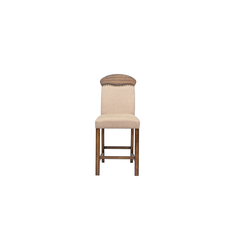 Bowery Hill Set of 2 Counter Height Wooden Chairs in Linen and Oak Finish