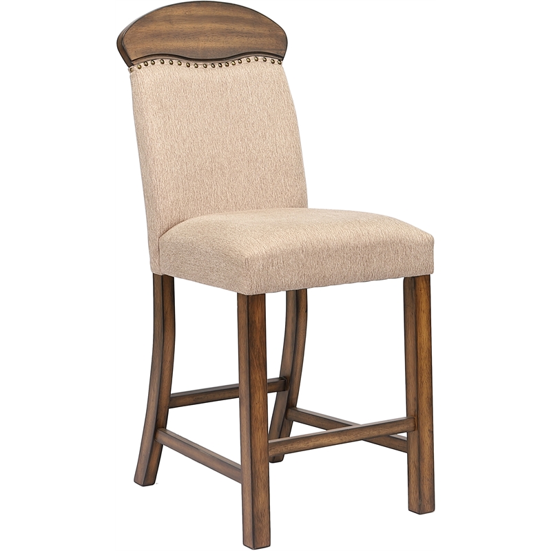 Bowery Hill Set of 2 Counter Height Wooden Chairs in Linen and Oak Finish